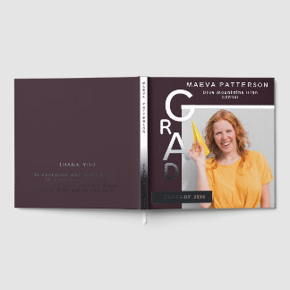 Modern Plum Graduation Photo Silver Gästebuch