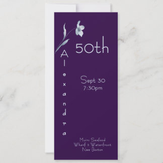 Modern Plum Noir Vertical Floral 50th Birthday Einladung