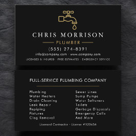 Modern Plumber Black Gold Minimalist Visitenkarte