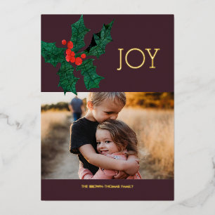 Modern Poinsettia Foil Christmas Foto Card Folien Feiertagskarte