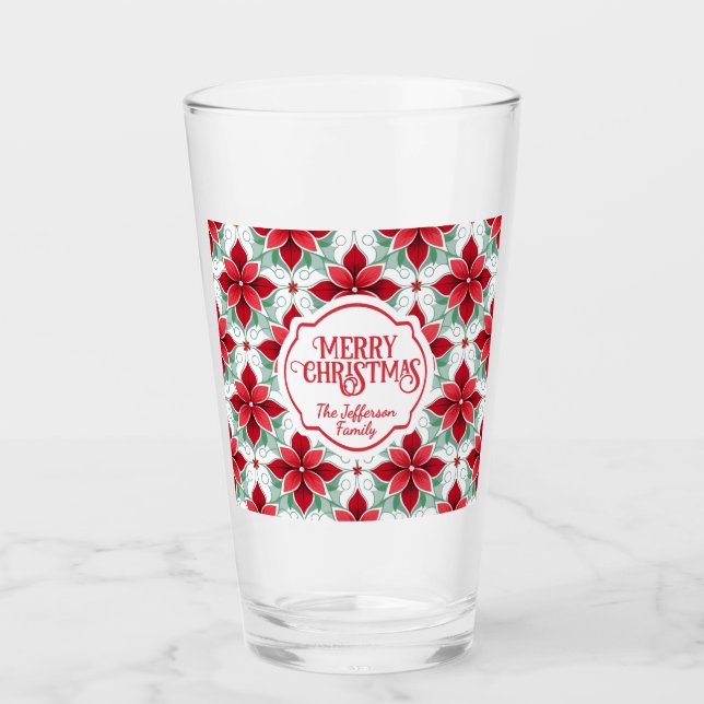Modern Poinsettia pattern christmas white bg Glas (Vorderseite)