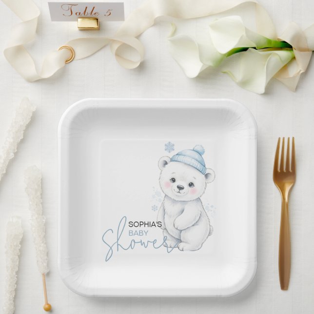 Modern Polar Bear Winter Baby Shower Pappteller (Hochzeit)