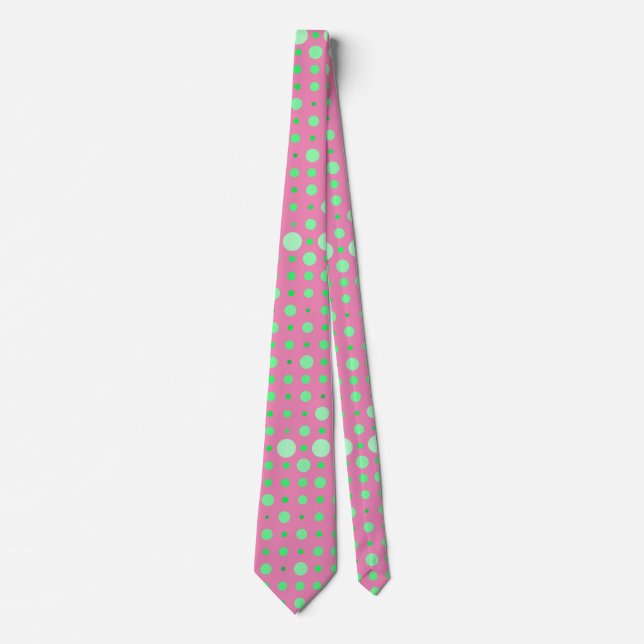 Modern Polka Dot 02.Green. Rosa BG Krawatte (Vorderseite)