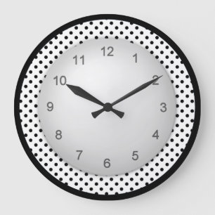Modern Polkadot Black and White Große Wanduhr