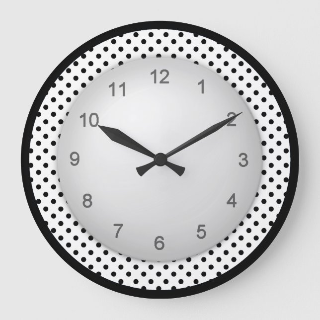 Modern Polkadot Black and White Große Wanduhr (Vorderseite)