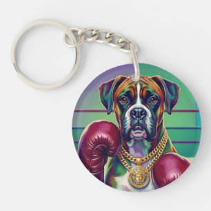 Modern Pop Art Boxer Dog Boxing Athlete 360° Schlüsselanhänger
