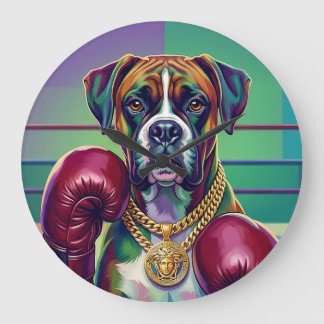 Modern Pop Art Boxer Dog Boxing Athlete Große Wanduhr