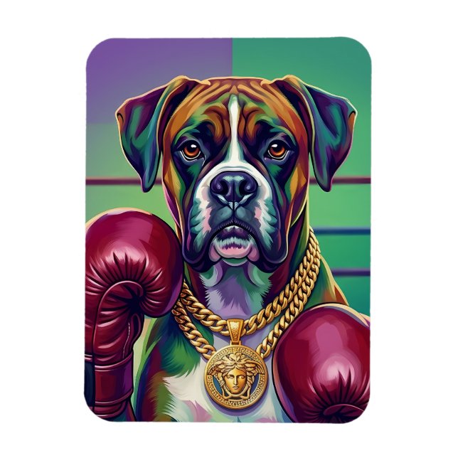 Modern Pop Art Boxer Dog Boxing Athlete Magnet (Vertikal)
