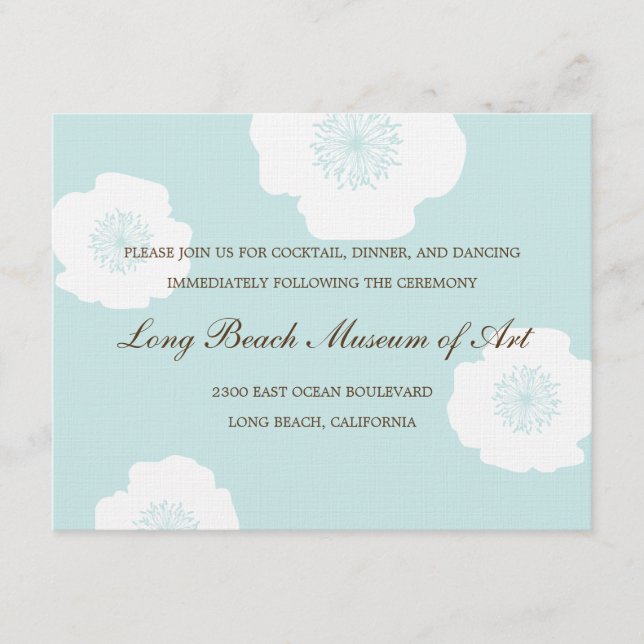 Modern Poppies Wedding Reception Card - Aqua Blue Begleitkarte (Vorderseite)