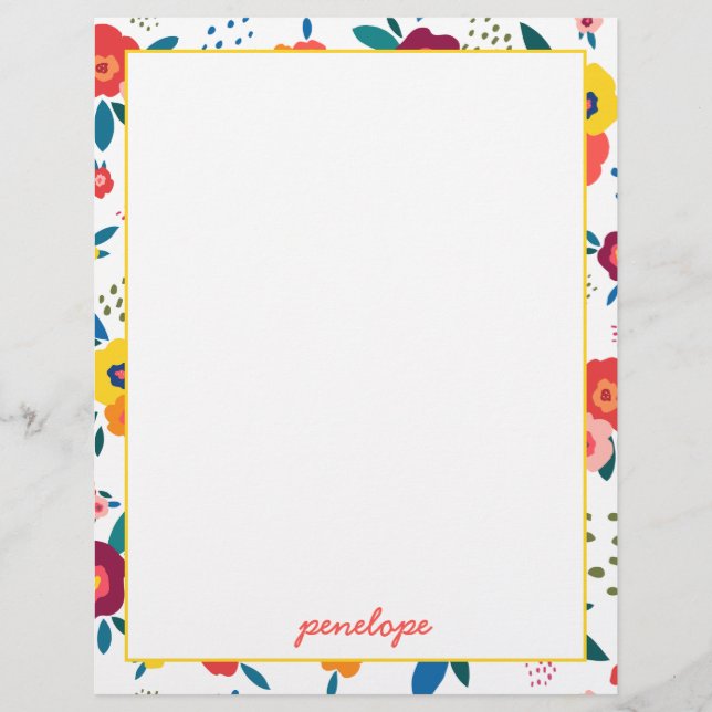 Modern Poppy Floral Muster Korallen Name Briefbogen (Vorderseite)