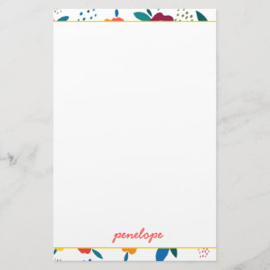 Modern Poppy Floral Muster Korallen Name Briefpapier