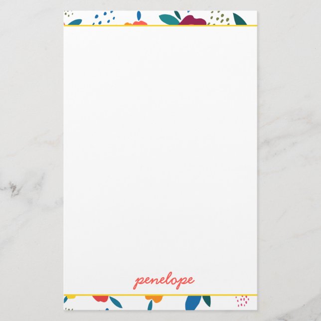 Modern Poppy Floral Muster Korallen Name Briefpapier (Vorderseite)