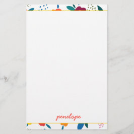 Modern Poppy Floral Muster Korallen Name Briefpapier