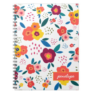 Modern Poppy Floral Muster Korallen Name Notizblock