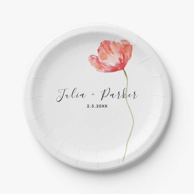 Modern Poppy Red Wedding Pappteller (Vorderseite)