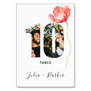 Modern Poppy Red Wedding Tischnummer 10