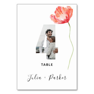 Modern Poppy Red Wedding Tischnummer 4