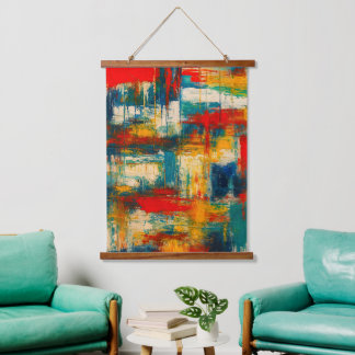 Modern Portuguese Abstract Color Block Wall Tapest Wandteppich Mit Holzrahmen