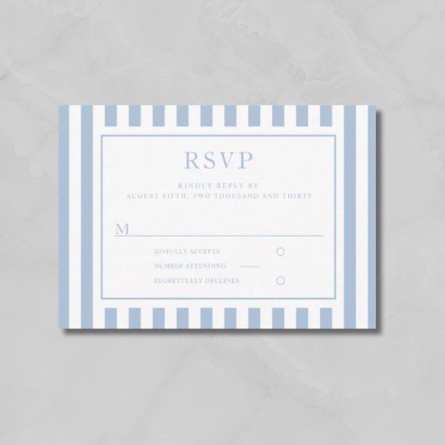 Modern Powder Blue Stripes Wedding  RSVP Karte (Modern Powder Blue Stripes Wedding RSVP Card)