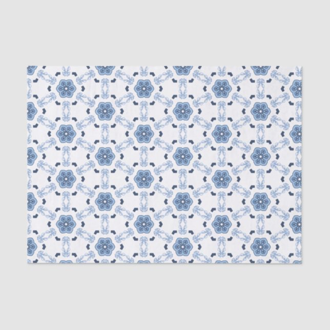 Modern Prairie Lace Indigo Sky Blue Folk Geometric Seidenpapier (Vorderseite)