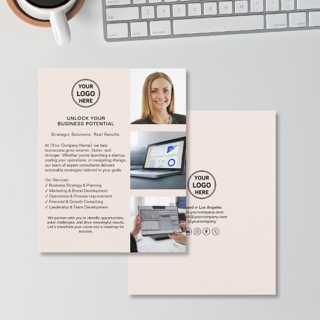Modern präsentierte Logos Beruflich in Rosa Flyer (Modern Logo Professional Blush Pink Business Flyer)