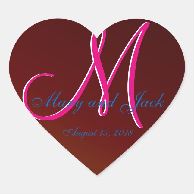 Modern Preppy 3d Monogram Earth Ton Blood Red Herz-Aufkleber (Vorderseite)