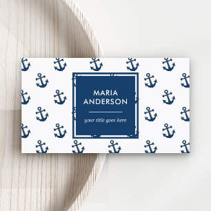 Modern Preppy Navy Nautical Anchors Muster Visitenkarte