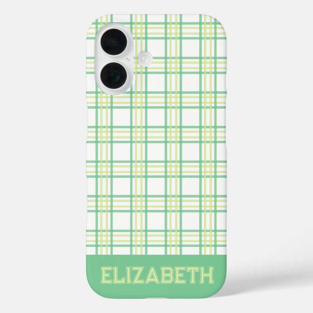 Modern Preppy Plaid Varsity Font Green Lime Case-Mate iPhone Hülle (Rückseite)