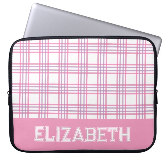 Modern Preppy Plaid Varsity Font Pink Purple Laptopschutzhülle (Vorderseite)