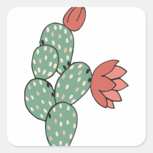 Modern Prickly Pear Cactus Quadratischer Aufkleber