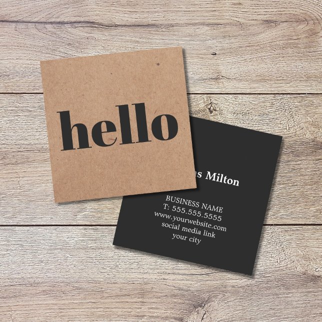 Modern Printed Kraft Black Hello Consultant Quadratische Visitenkarte (Von Creator hochgeladen)