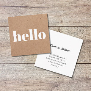 Modern Printed Kraft Brown White Hello Consultant Quadratische Visitenkarte