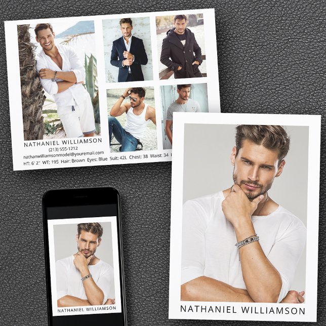 Modern Pro Model 6 Fotos Comp Card Einladung (Customize to change background color, text size or text style. Available for prints and download.)