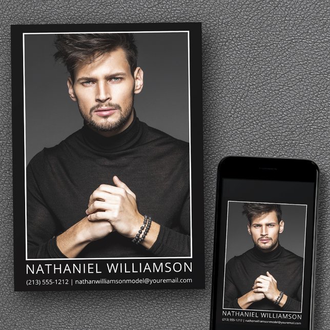 Modern Pro Model and Actor Foto Card Einladung (Customize to change background color, text size, style or to add more photos to back of card.)