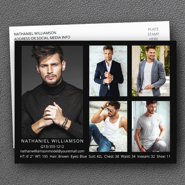 Modern Pro Modell 5 Foto Comp Card Postkarte (Customize to add more text to back of postcard.)