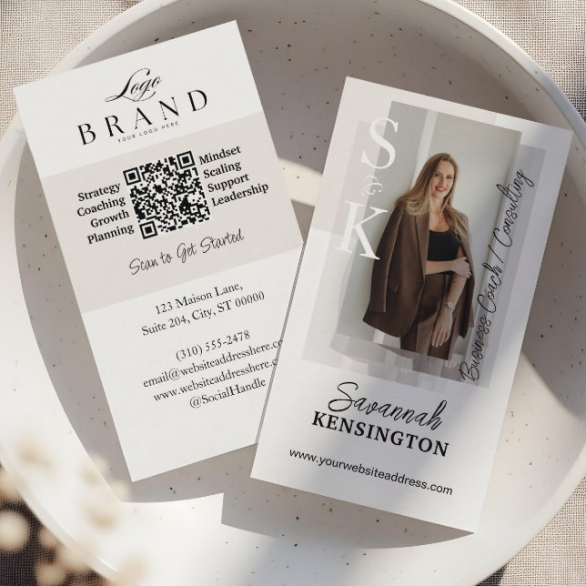 Modern Professional Photo Monogram & Logo QR Code Visitenkarte (Modern Professional Photo Monogram & Logo QR Code Business Card)
