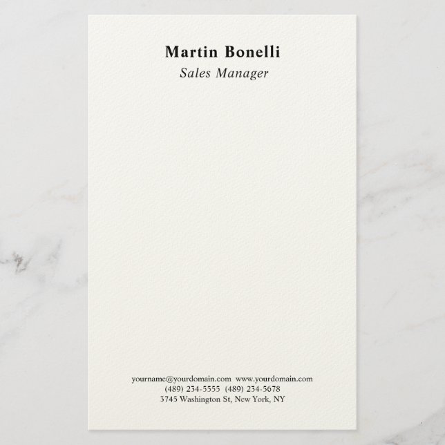 Modern Professional Plain Black & White Classical Briefpapier (Vorderseite)