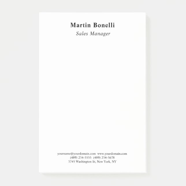 Modern Professional Plain Black & White Classical Post-it Klebezettel (Vorderseite)