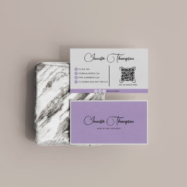 Modern Professional Purple Script QR Code Visitenkarte