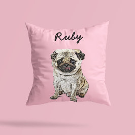 Modern Pug Dog Illustration | Add Name  Kissen