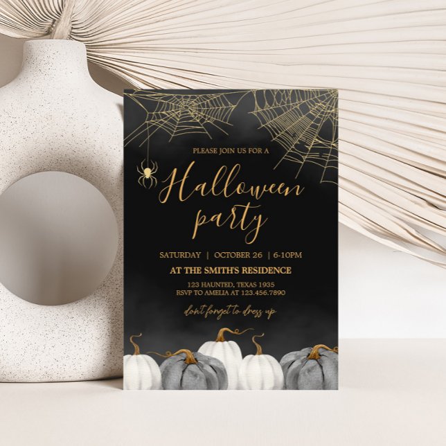 Modern Pumpkin Spider Halloween-Party Einladung (Modern Adult Halloween Party Invitation)