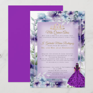 Modern Purple Blumen Quinceñera Einladung