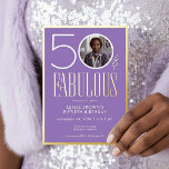 Modern Purple Fifty Fabulous Photo Birthday Folieneinladung<br><div class="desc">Modern and chic, this Fifty and Fabulous birthday invitation combines classic lavender purple, black and white with accents of real gold foil, with a fun photo placement for a personal touch. Its minimal design is a simple and fun way to celebrate the milestone birthday. This version of the card has...</div>