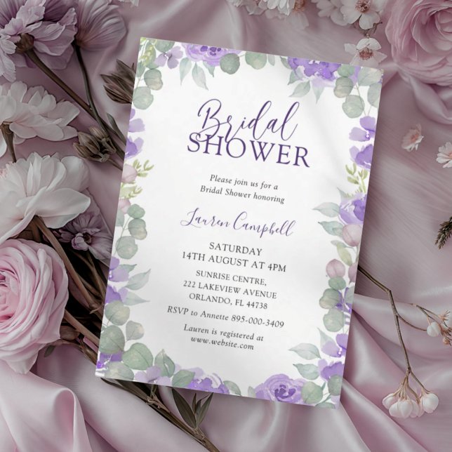 Modern Purple Floral Watercolor Bridal Shower Einladung (Von Creator hochgeladen)