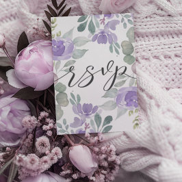 Modern Purple Floral Wedding RSVP Karte