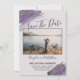 Modern Purple Glitter Spark Save The Date Photo