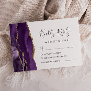 Modern Purple Gold Agate Wedding RSVP Card