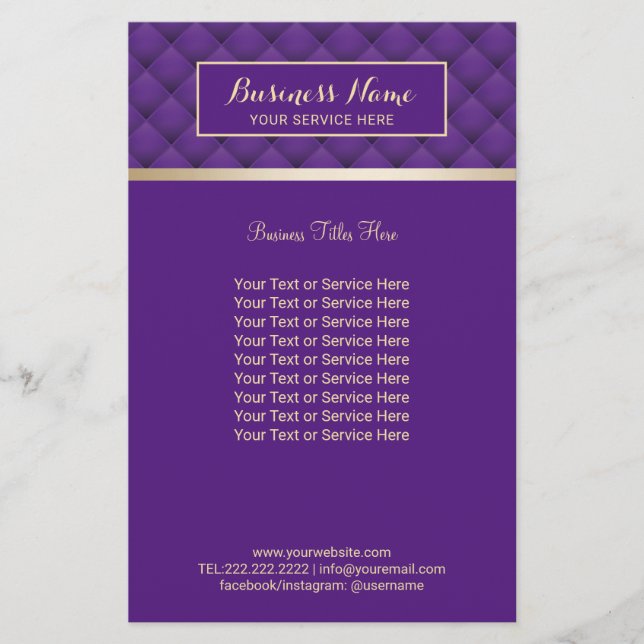 Modern Purple & Gold Beauty Salon Spa Flyer (Vorne)