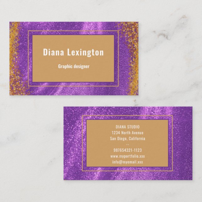  Modern Purple Gold  Business Card Visitenkarte (Vorne/Hinten)