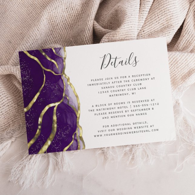 Modern Purple Gold Ink Wedding Details Begleitkarte (Von Creator hochgeladen)